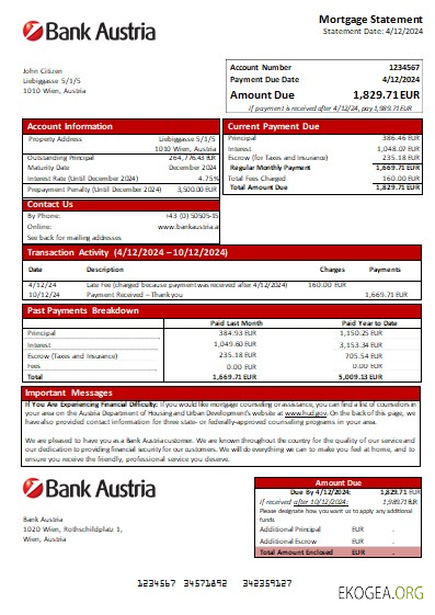 Autriche Banque Autriche relevé d'hypothèque bancaire scr